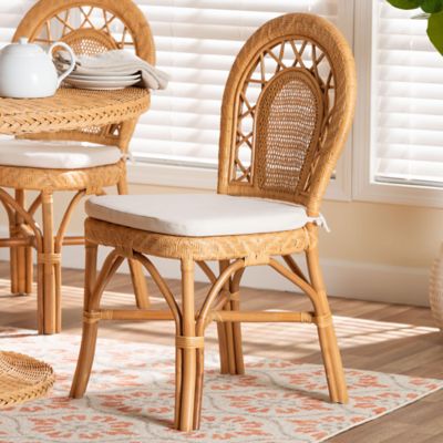 bali & pari Adam Natural Rattan Dining Chair with Curved Backrest and Removable Cushion
