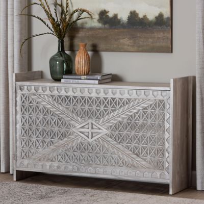 bali & pari Amado Wood Storage Whitewashed Trunk, White
