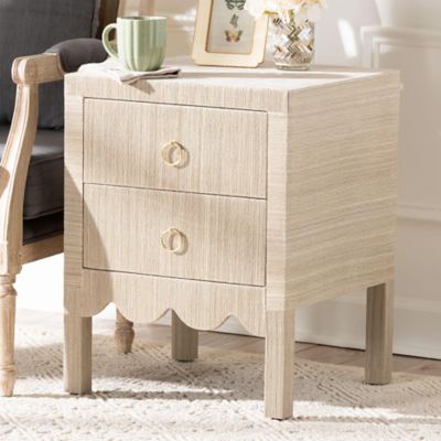 bali & pari Juniper Grasscloth 2-Drawer Nightstand with Scalloped Base