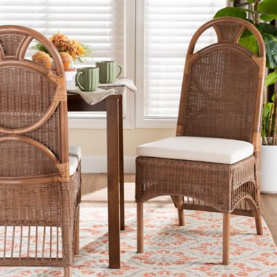 bali & pari Raya Natural Rattan Dining Chair with High Arched Back and Cushioned Seat, Brown