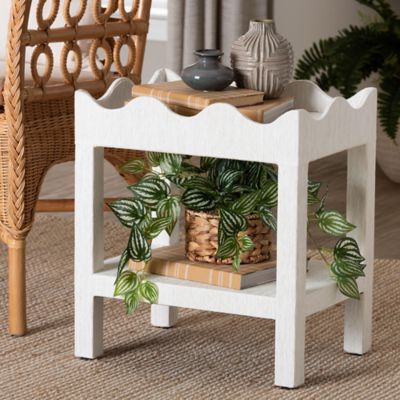bali & pari Sebastian Grasscloth Scalloped End Table, White