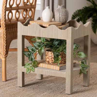 bali & pari Sebastian Grasscloth Scalloped End Table, Beige