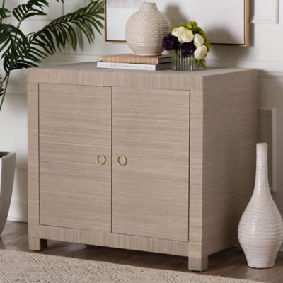 bali & pari Halen Natural Grasscloth Storage Cabinet, Beige