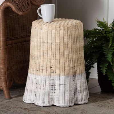 bali & pari Sarna Natural Rattan End Table with Scalloped Base