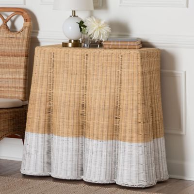 bali & pari Palm Scallop Natural Rattan Console Table