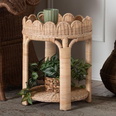 bali & pari Latoya Natural Rattan End Table with Scalloped Border, Brown