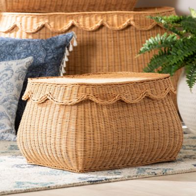 bali & pari Ayleen Natural Rattan Basket with Scalloped Lid, Small