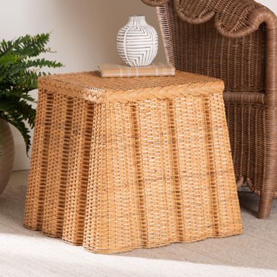 bali & pari Andrea Natural Rattan End Table with Pleated Skirt