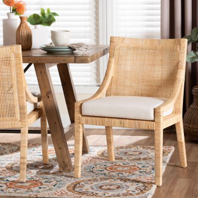 bali & pari Alexis Natural Rattan Dining Chair with Woven Back and Removable Seat Cushion