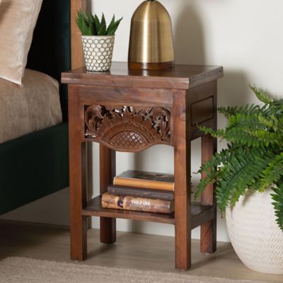 bali & pari Alexandra Handcarved Mahogany Wood Nightstand, Brown