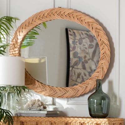 bali & pari Nara Natural Rattan Wall Mirror, Oval