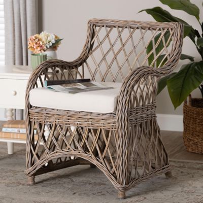 bali & pari Debra Natural Rattan Armchair with Removable Cushion