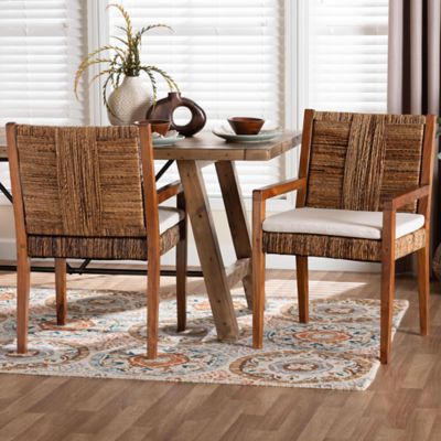 bali & pari Chabela 2-Piece Handwoven Seagrass and Solid Mahogany Wood Frame Dining Chair Set, Medium Brown