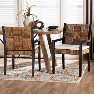 bali & pari Raniya 2-Piece Handwoven Seagrass and Solid Mahogany Wood Frame Dining Chair Set, Black