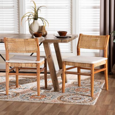 bali & pari Chatura Natural Rattan and Mahogany Wood 2-Piece Dining Side Chair Set