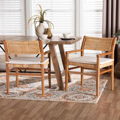 bali & pari Chatura Natural Rattan and Mahogany Wood 2-Piece Dining Armchair Set