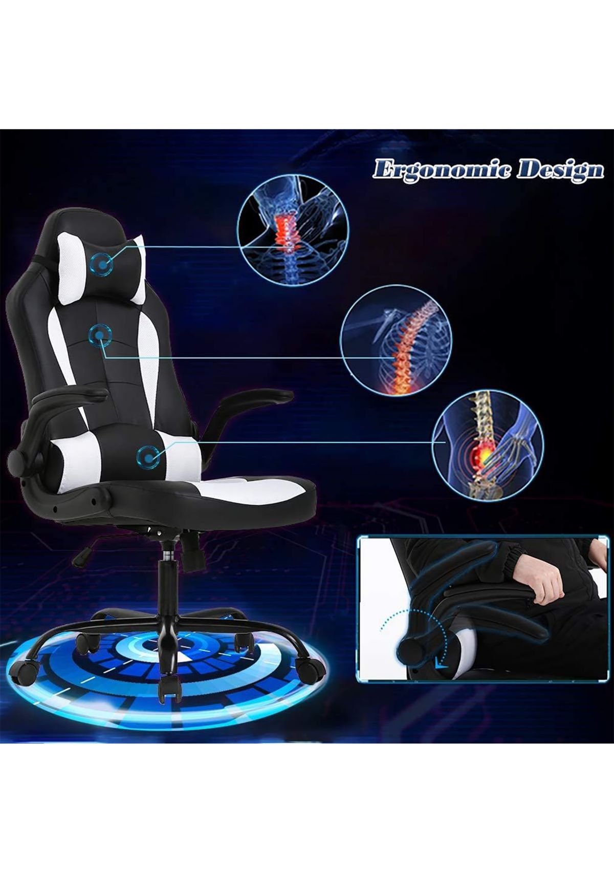 PU Leather Executive Ergonomic Gaming Chair with Lumbar Support 