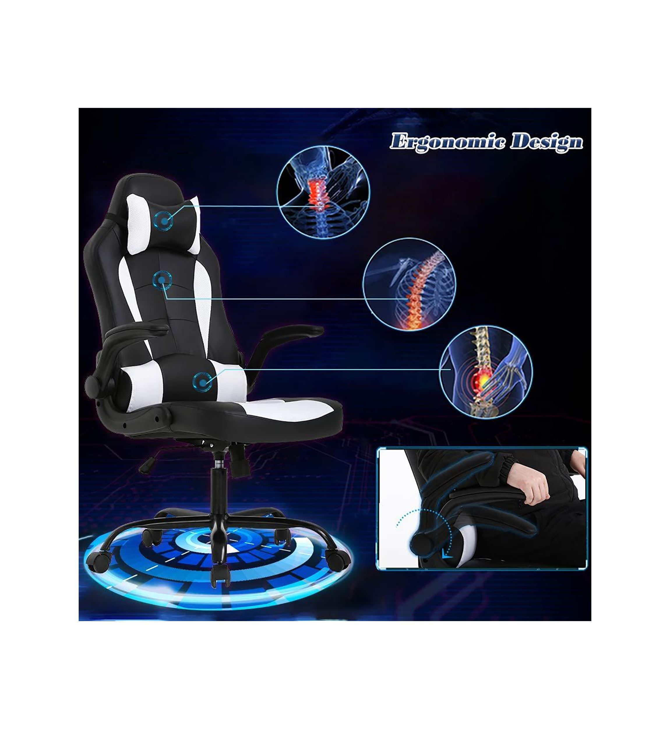 PU Leather Executive Ergonomic Gaming Chair with Lumbar Support 