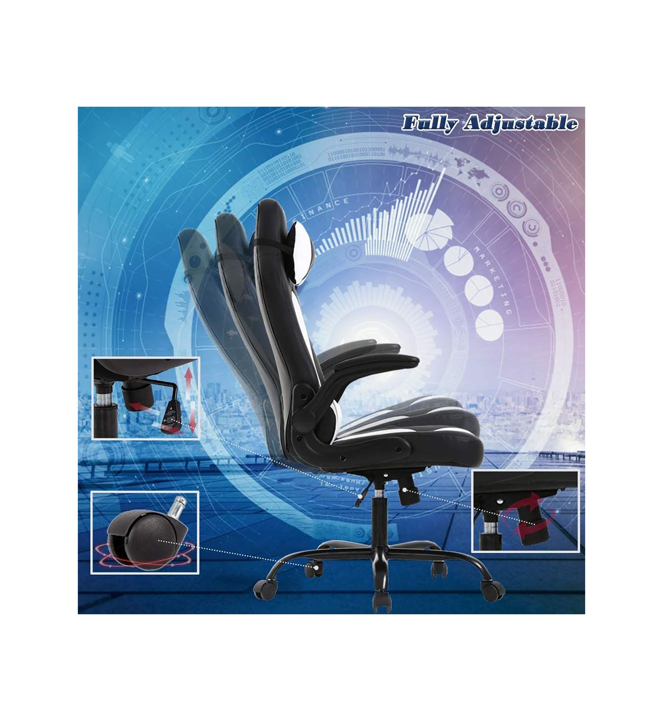 PU Leather Executive Ergonomic Gaming Chair with Lumbar Support 