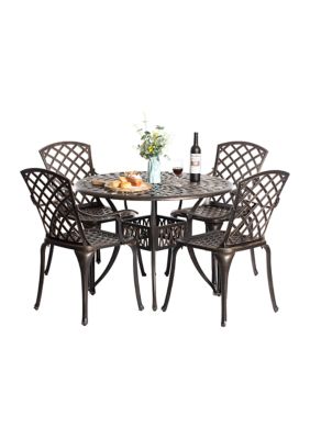 Gardenised Outdoor And Indoor Bronze Dinning Set 4 Chairs With 1 Table Bistro Patio Cast Aluminum