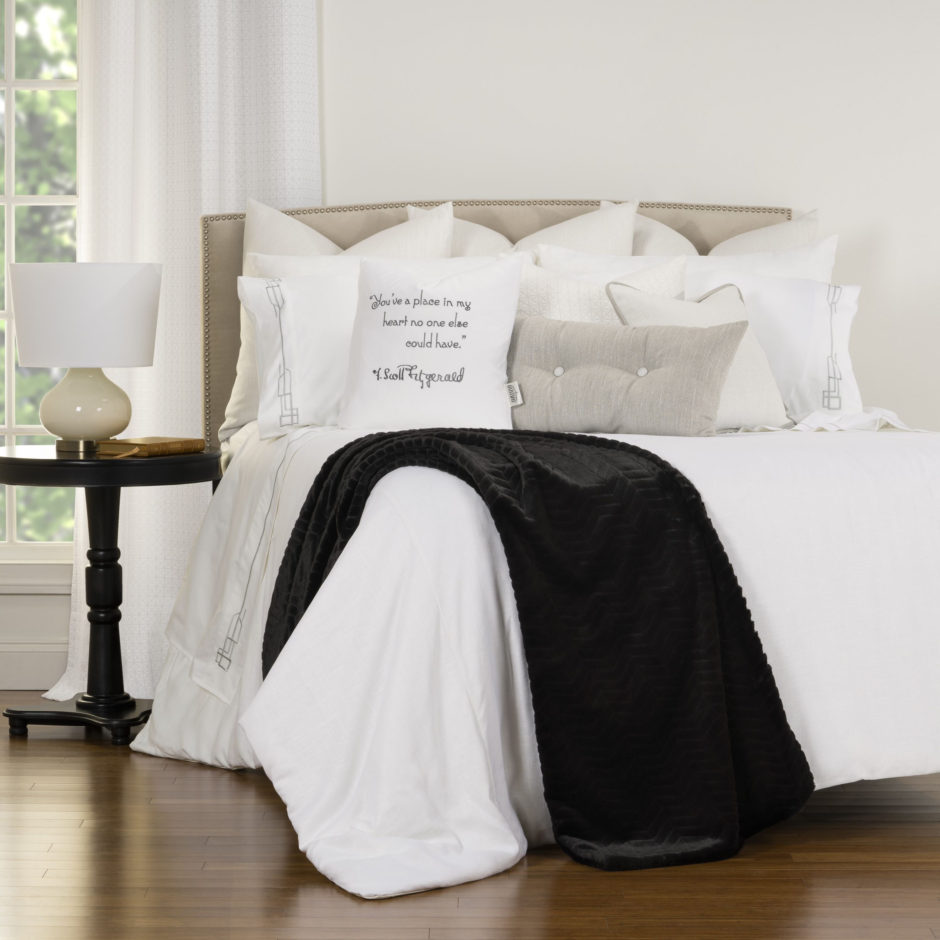F. Scott Fitzgerald Afternoon Cafe Snow Luxury Duvet Cover and Insert Set- Queen- 6 Piece
