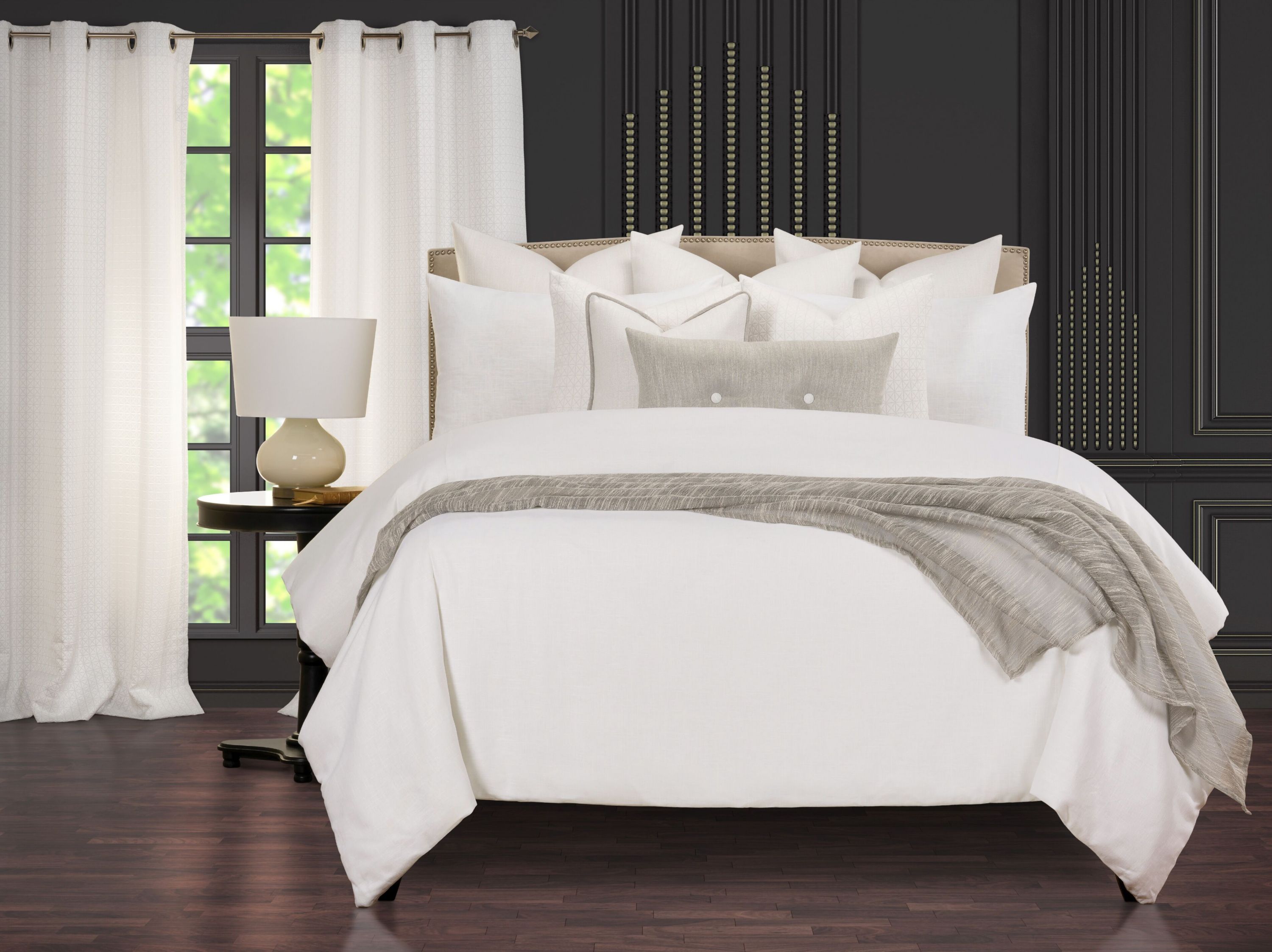 F. Scott Fitzgerald Afternoon Cafe Snow Luxury Duvet Cover and Insert Set- Queen- 6 Piece