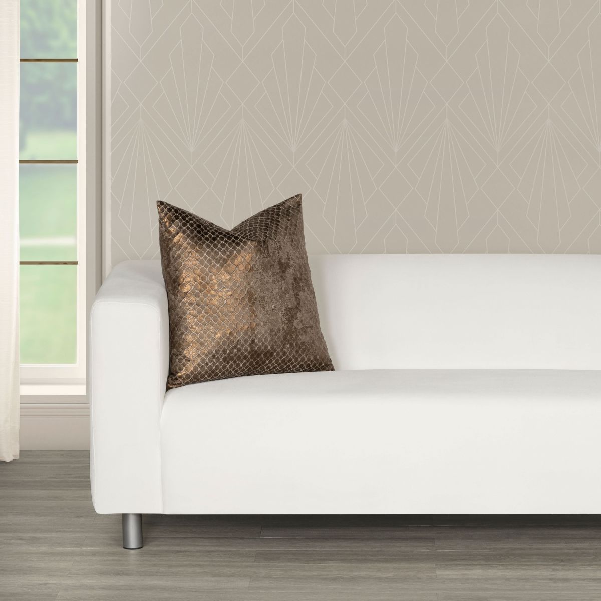 The Great Gatsby Bootlegger Cream Metallic Throw Pillow-20 x 20