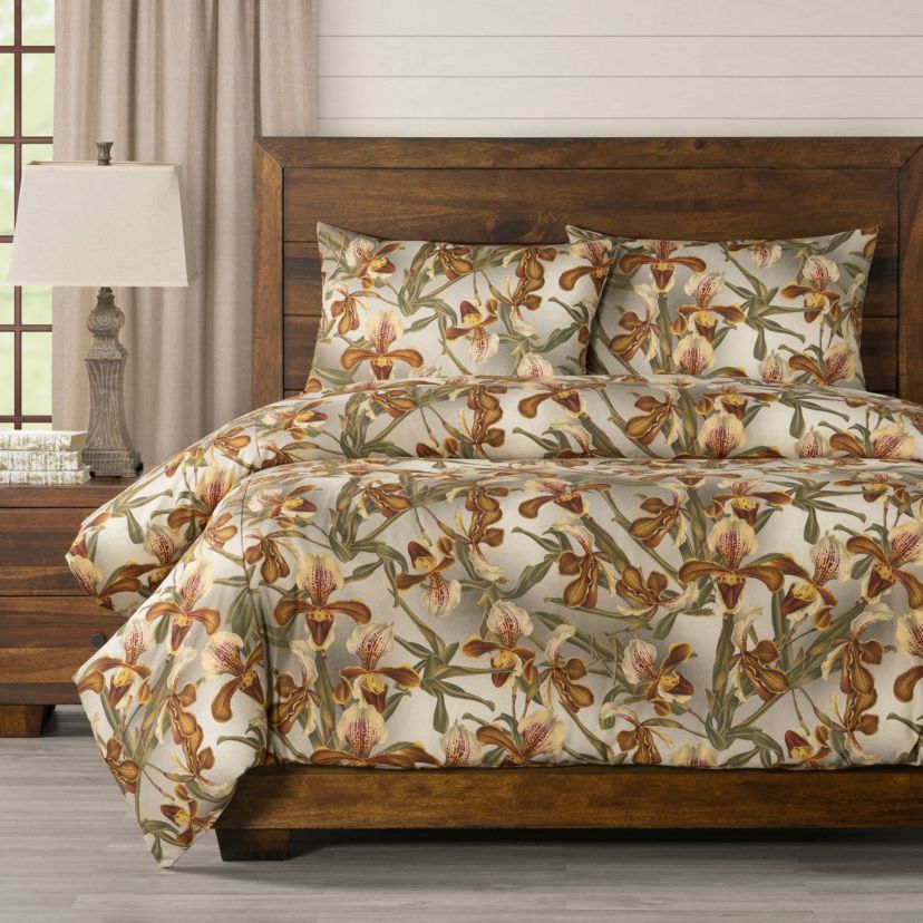 Smithsonian Lady Slipper Duvet Set- Queen- 3 Piece