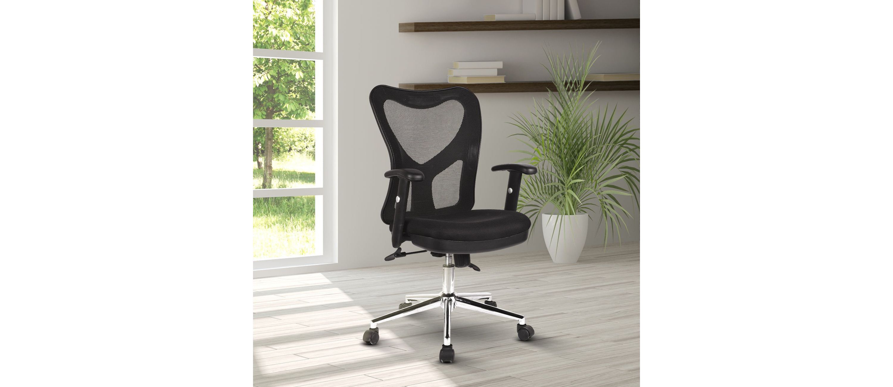 Techni Mobili High Back Mesh Office Chair With Chrome Base, Black