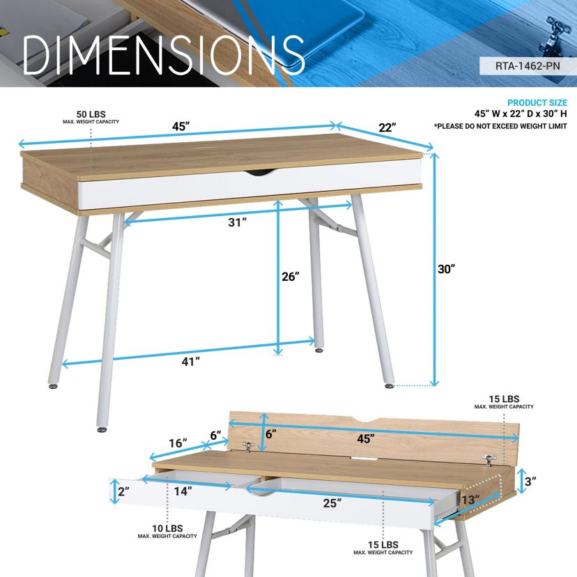 Techni Mobili Modern Multi Storage Computer Desk with Storage, Pine