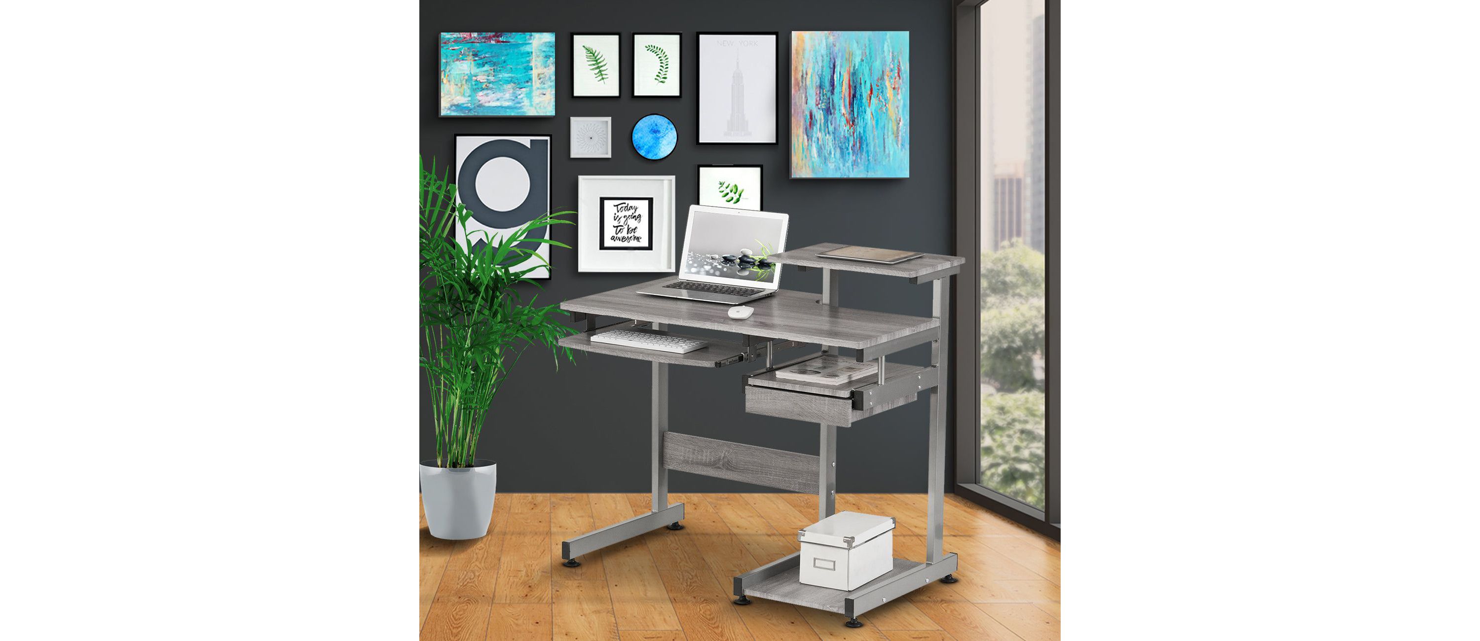Techni Mobili Complete Computer Workstation Desk, Grey