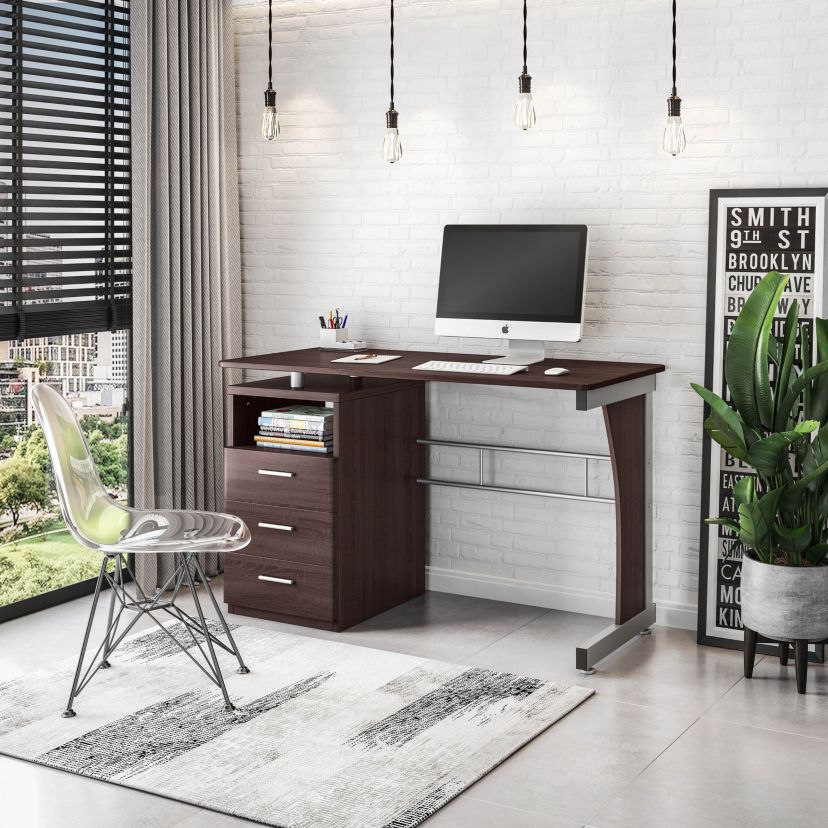 Techni Mobili Computer Desk with Ample Storage, Chocolate