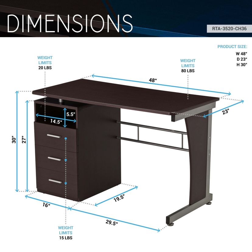 Techni Mobili Computer Desk with Ample Storage, Chocolate