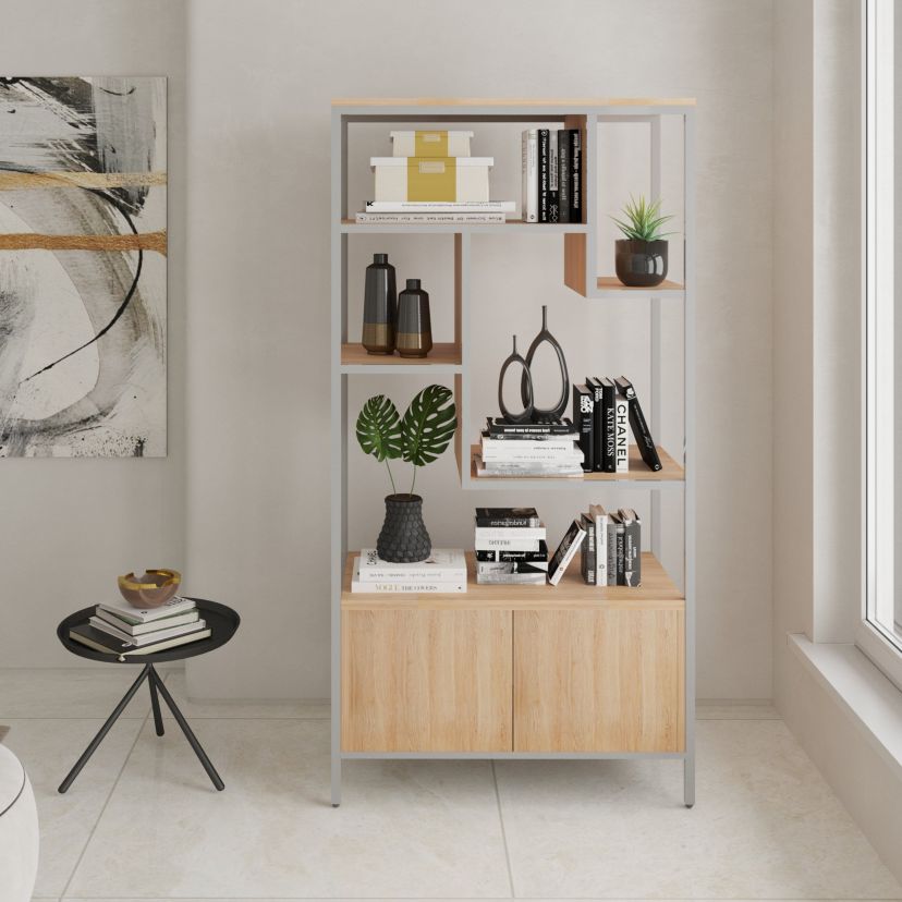 Techni Mobili Oak Storage Rack with  door cabinet