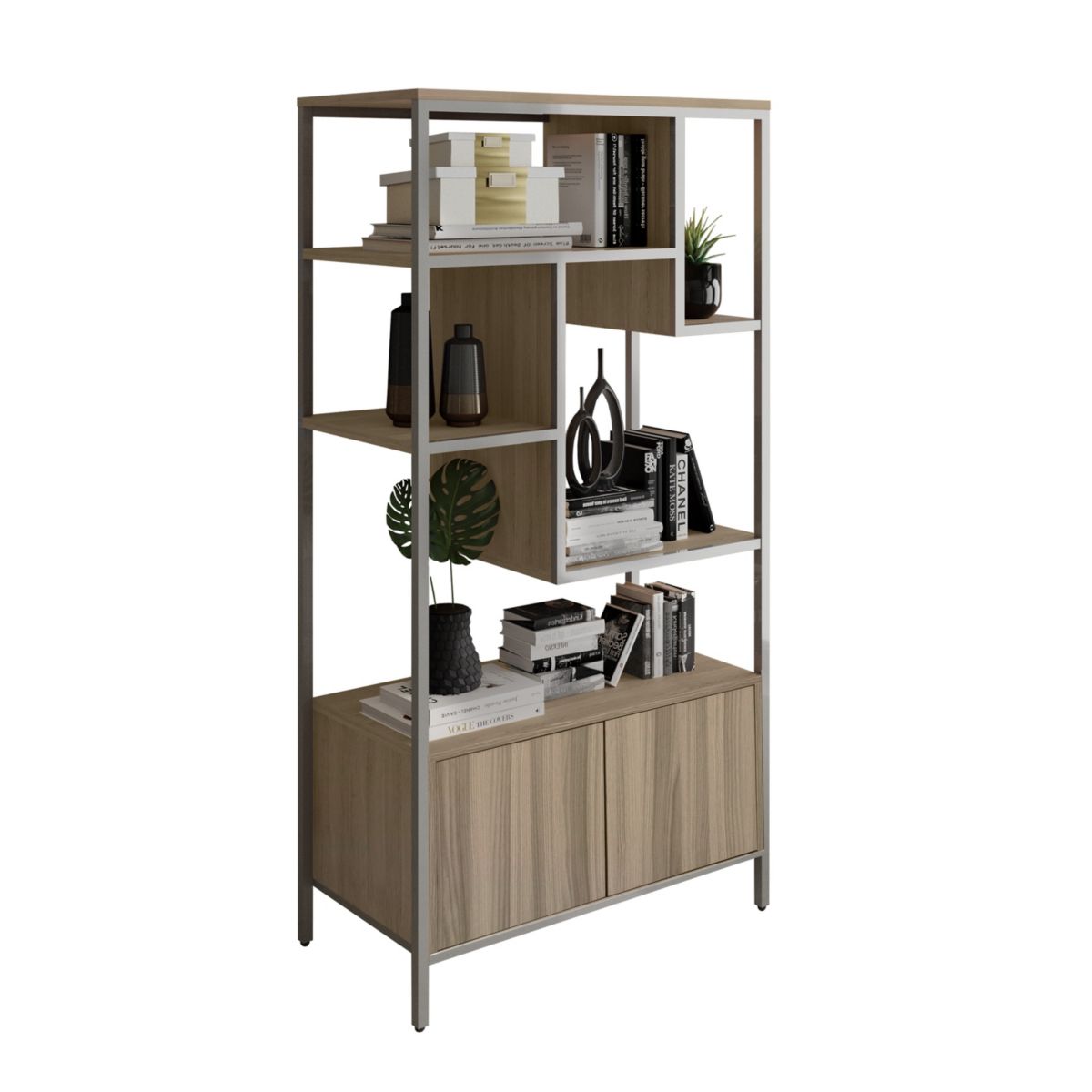 Techni Mobili Oak Storage Rack with  door cabinet