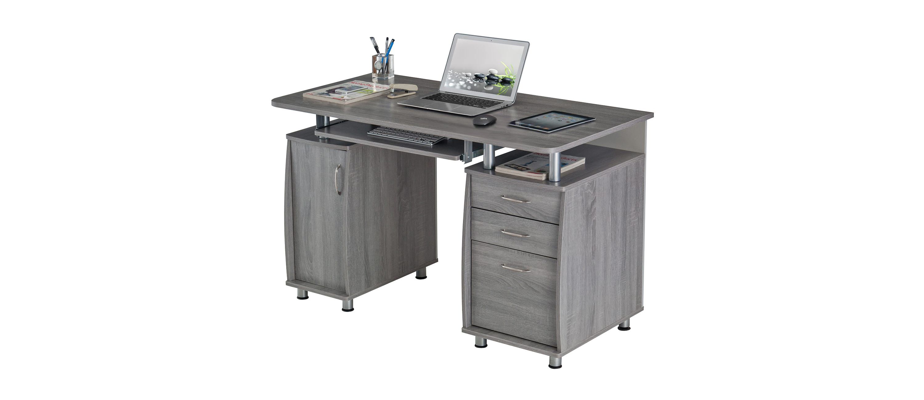 Techni Mobili Complete Workstation Computer Desk with Storage, Grey