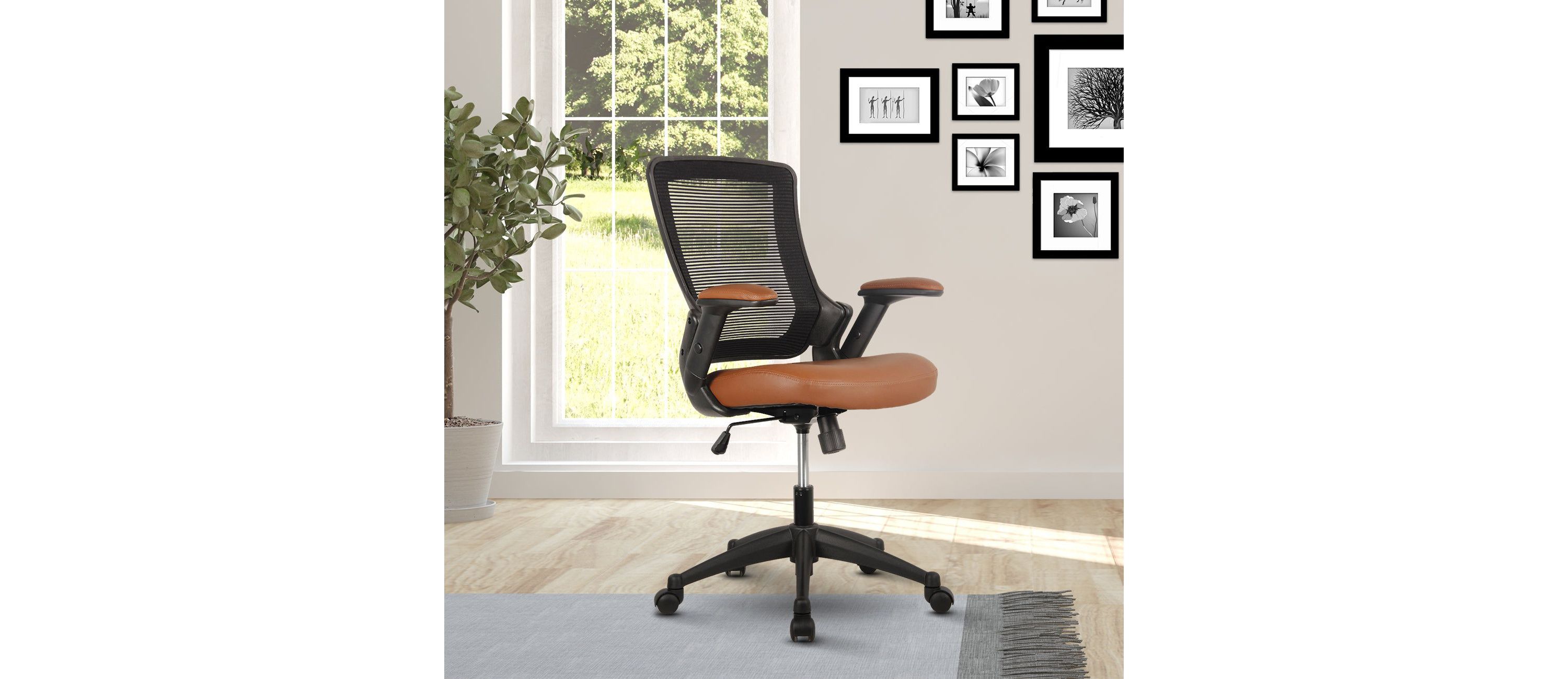 Techni Mobili Mid-Back Mesh Task Office Chair with Height Adjustable Arms, Brown