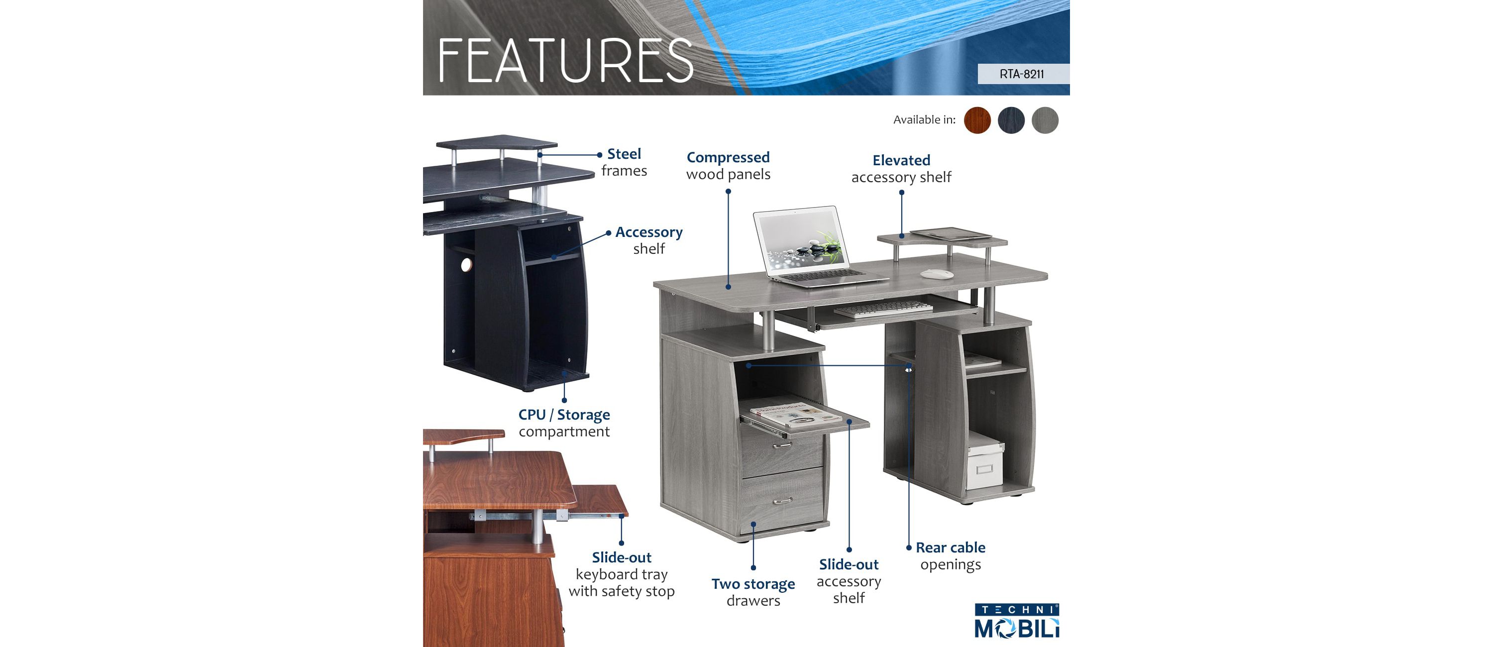 Techni Mobili Complete Computer Workstation Desk With Storage, Espresso