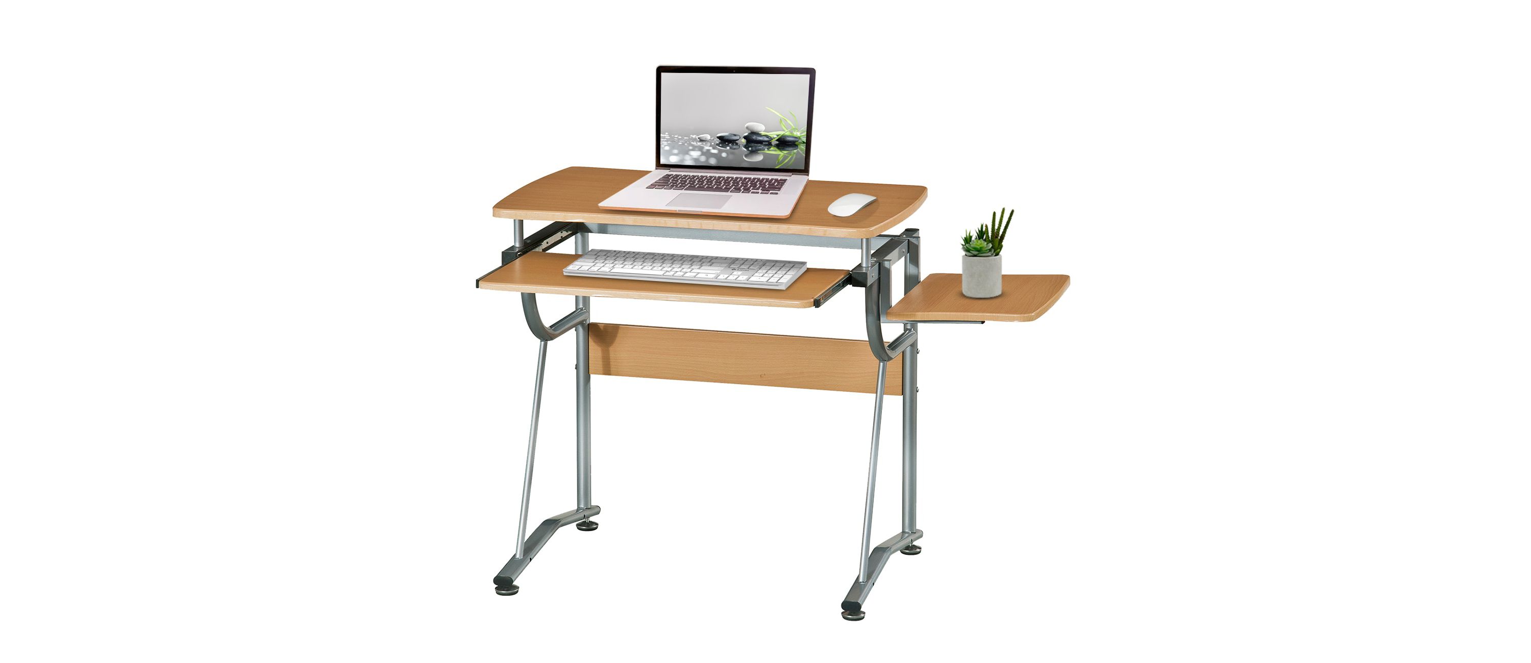 Techni Mobili Compact Computer Desk with Side Shelf and Keyboard Panel, Cherry