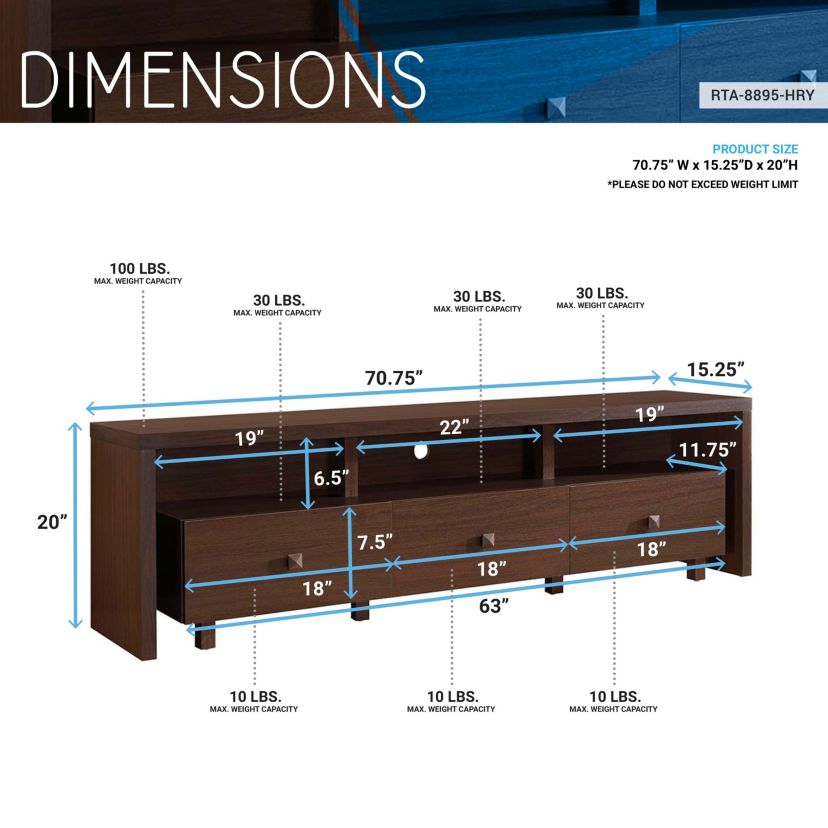 Techni Mobili Elegant TV Stand for TVs Up To 75" with Storage, Hickory