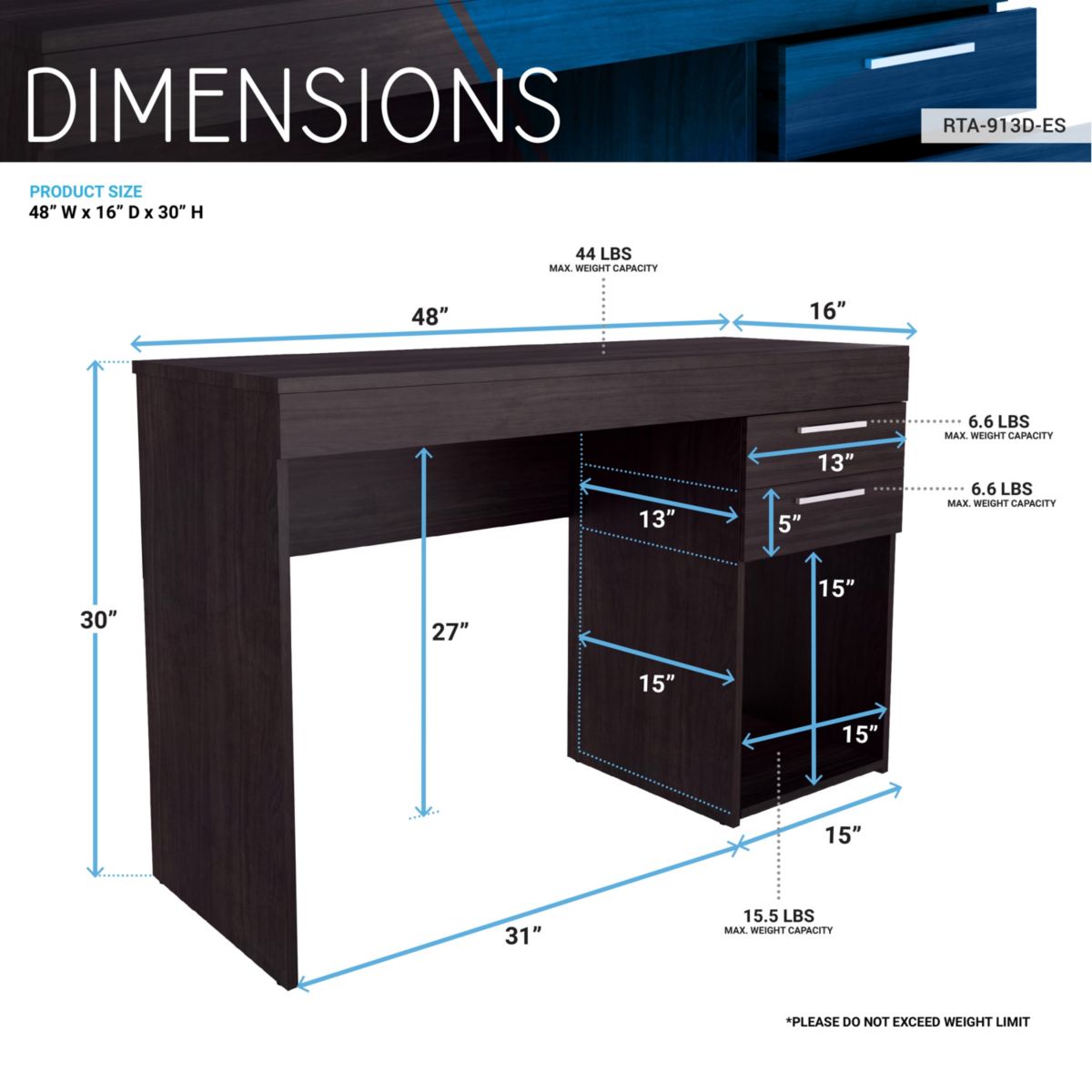 Techni Mobili Home Office Workstation with Storage, Espresso