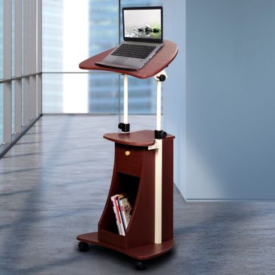 Techni Mobili Techni Mobili Sit-to-Stand Rolling Adjustable Laptop Cart  With Storage, Chocolate