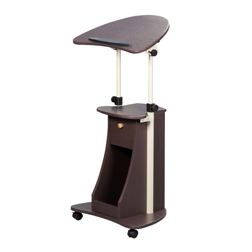Techni Mobili Sit-to-Stand Rolling Adjustable Laptop Cart With Storage, Chocolate