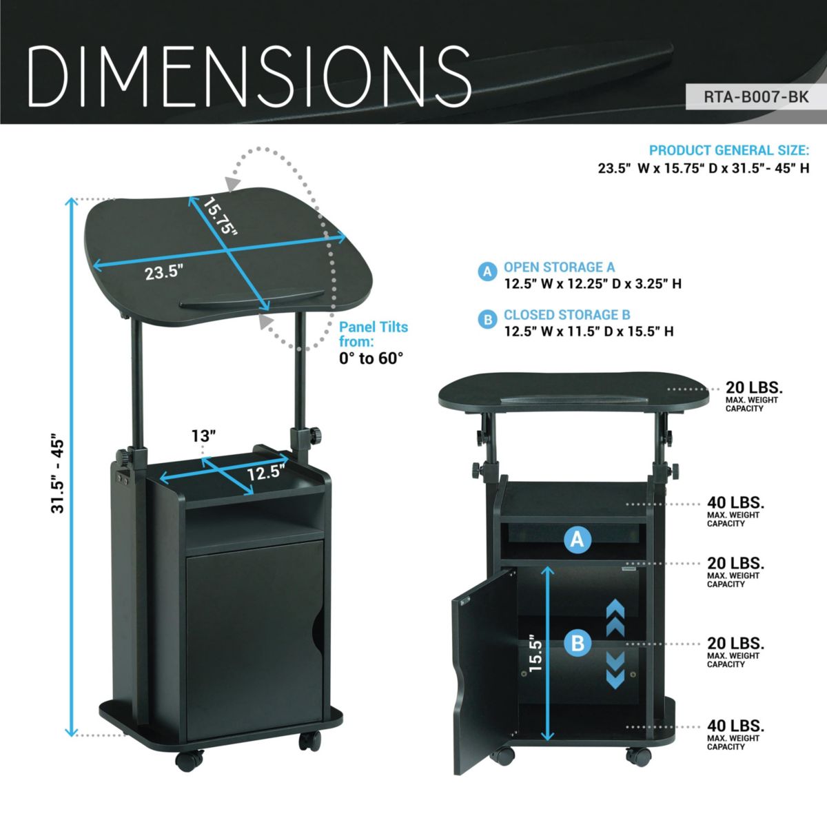 Techni Mobili Techni Mobili Sit-to-Stand Rolling Adjustable Laptop Cart ...