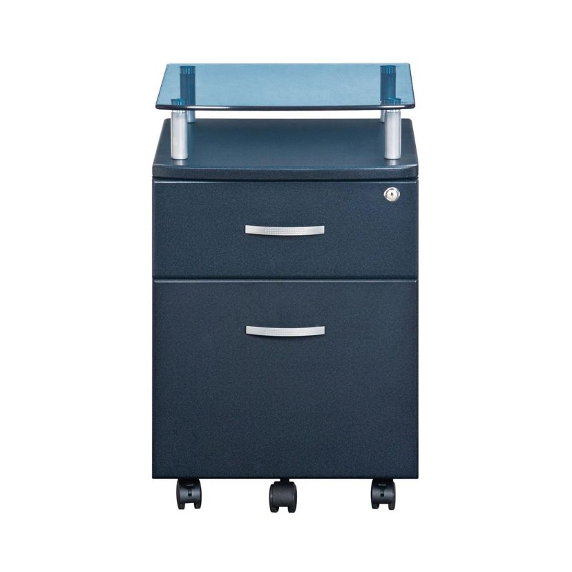 Techni Mobili Rolling File Cabinet with Glass Top, Graphite