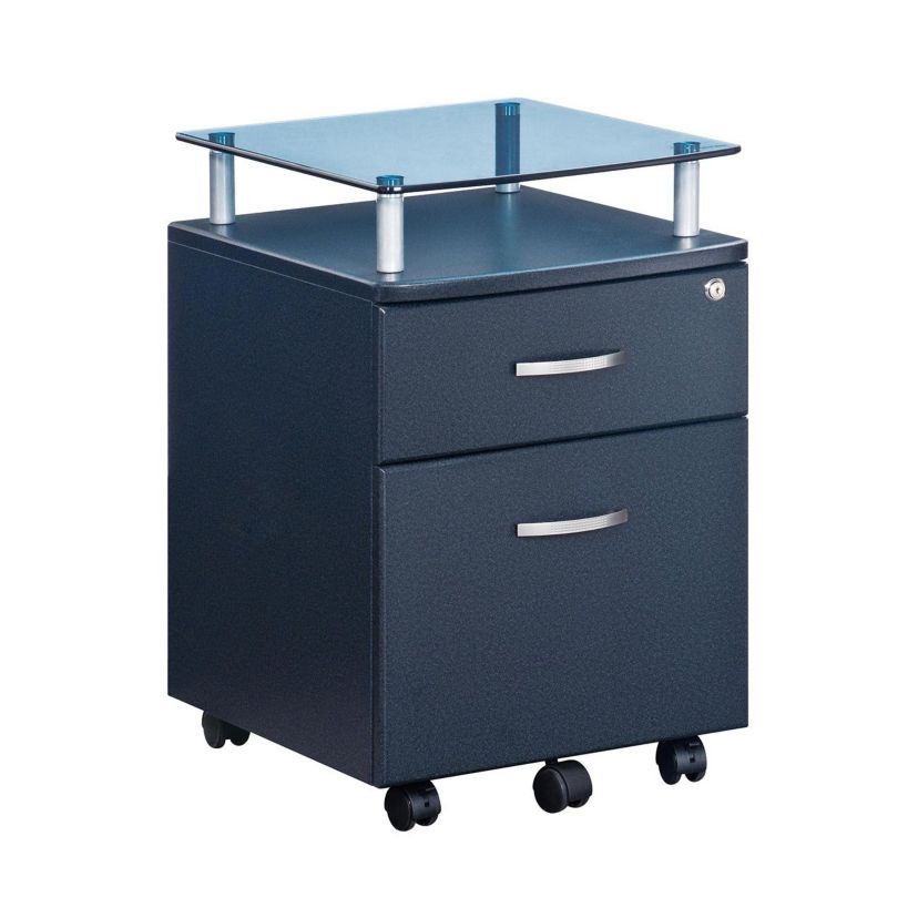 Techni Mobili Rolling File Cabinet with Glass Top, Graphite