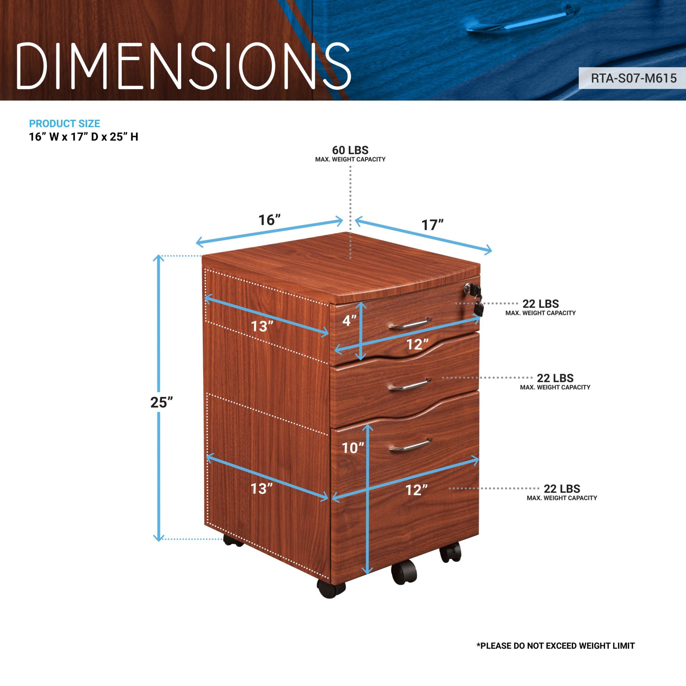 Techni Mobili Rolling Storage and File Cabinet, Espresso