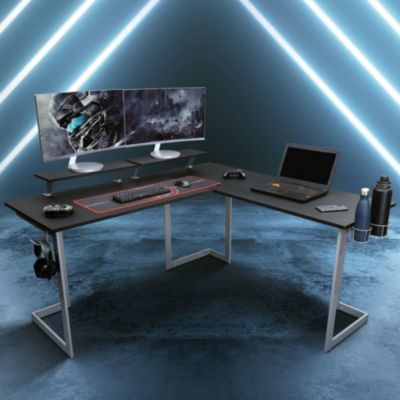 Techni Sport Warrior L-Shaped Gaming Desk, Black