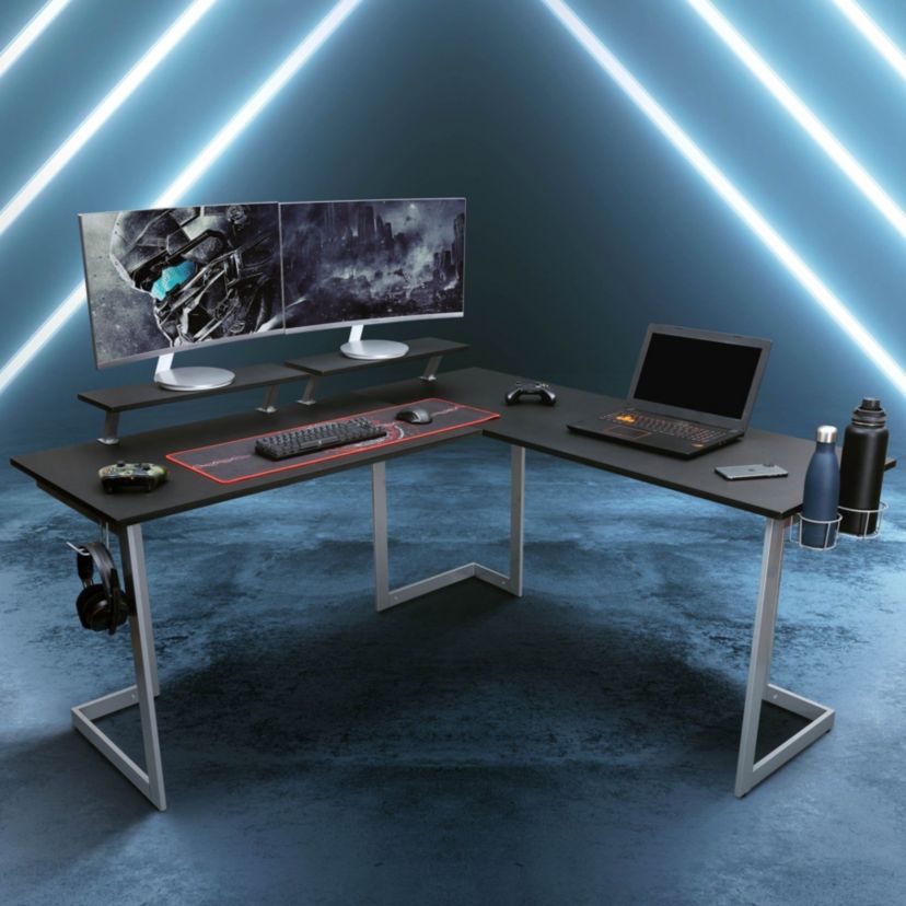Techni Sport Warrior L-Shaped Gaming Desk, Black