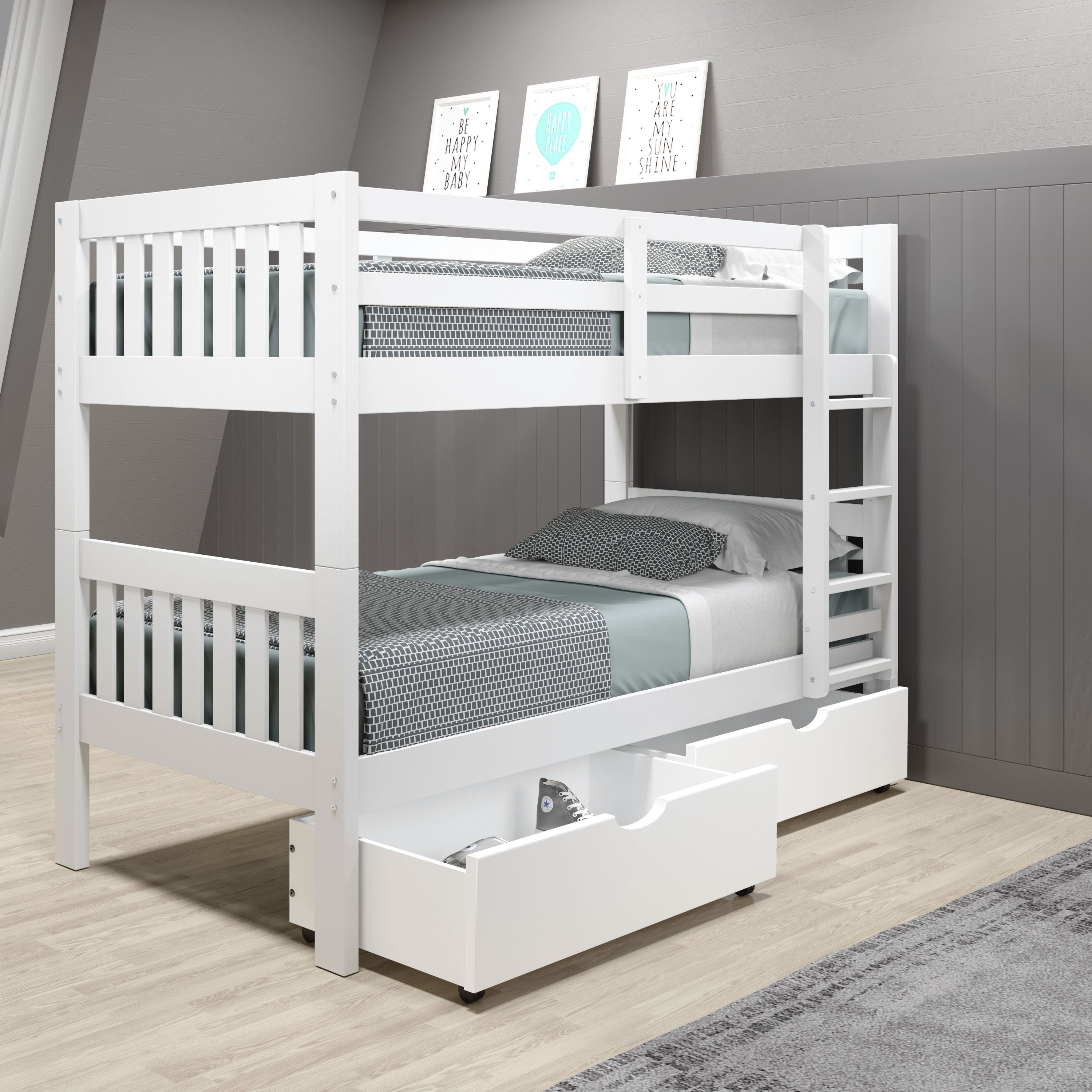 Twin/Twin Mission Bunk Bed W/Dual Under Bed Drawers
